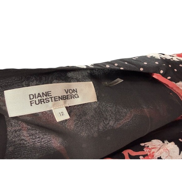 Diane Von Furstenberg SELENA Red & Black Print Chiffon Maxi Dress $588 Size 12 - Picture 7 of 11